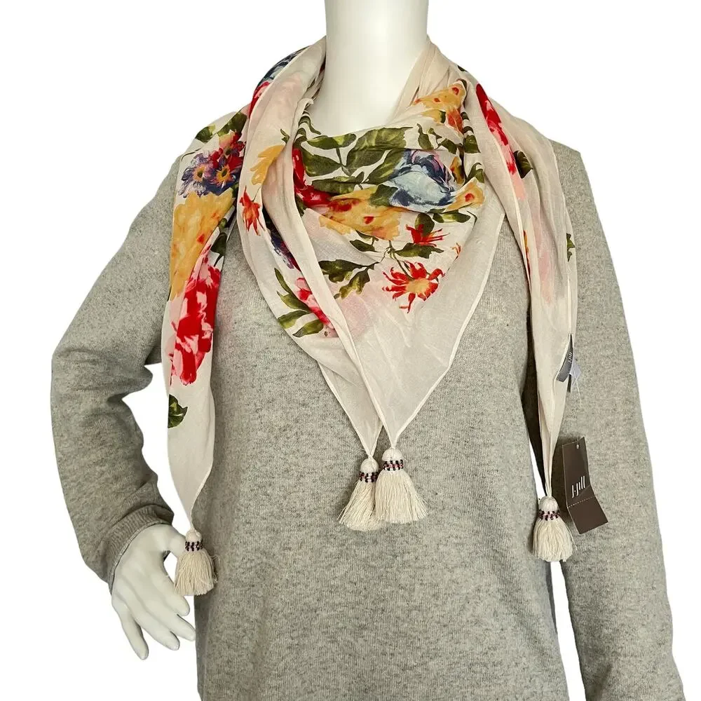J.JILL FLORAL SQUARE SCARF WITH TASSELS NEW WITH TAGS